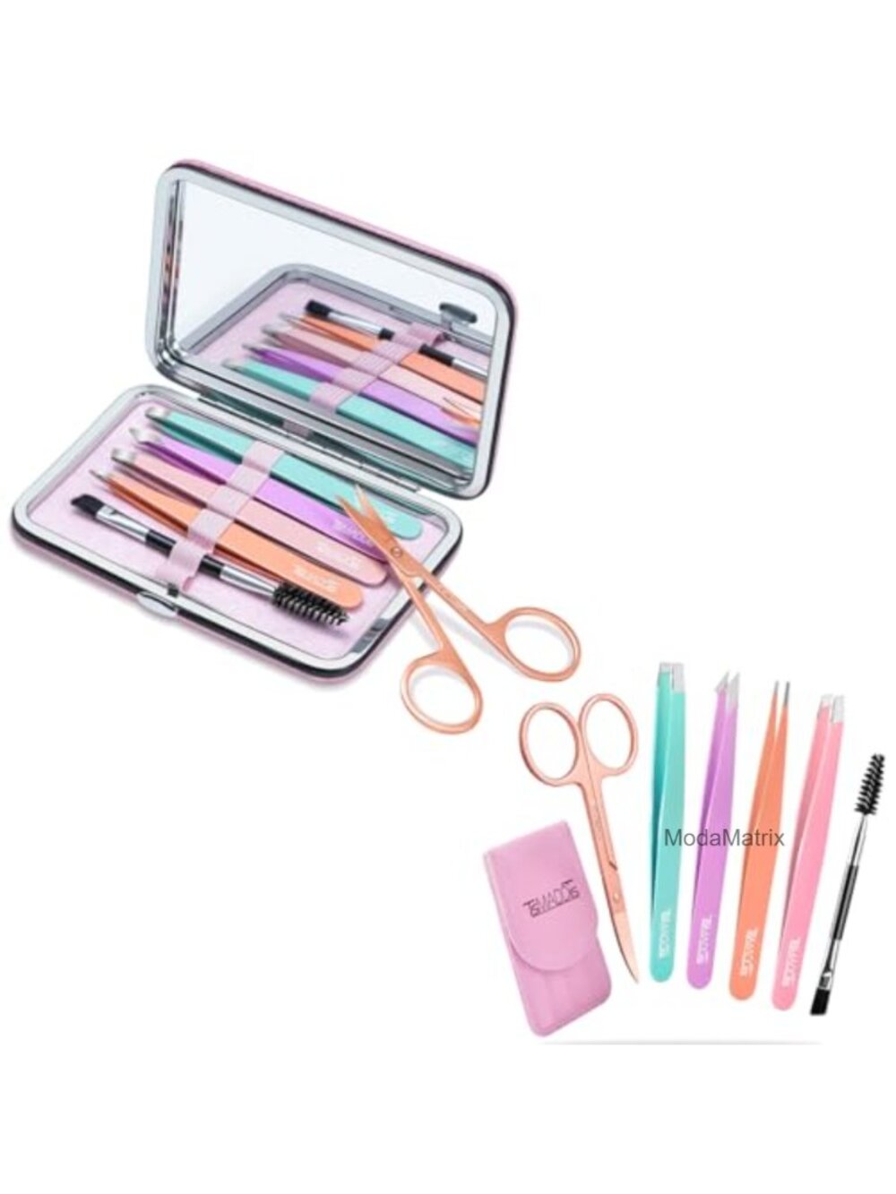 Tweezers Set 12 PCS Precision Eyebrow Tweezers Stainless Steel with Scissors